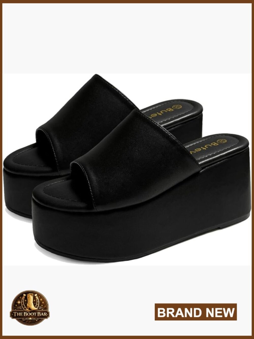 Black Chunky Platform Wedge Sandals Slip On Flatforms Open Toe Casual
